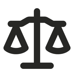 Black silhouette of a balance scale on a white background, symbolizing justice and equality.